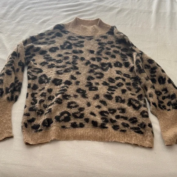 Mustard Seed Tan and Black Leopard Turtleneck Sweater - Picture 1 of 5